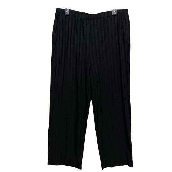 Eileen Fisher Pants L Black Tencel Wide Rib Straight Elastic Waist Pockets NWT - Picture 2 of 13